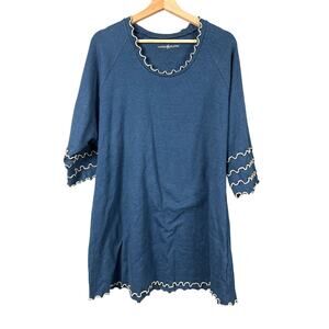 Laura Hlavac Dress Cotton Ruffle Sleeve Hem Blue Long Sleeve Size 2XL